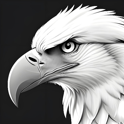 eagle head with a black background and white feathers