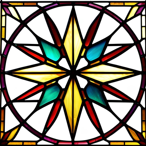 a close up of a stained glass window with a star design
