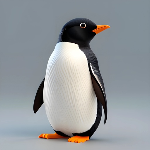 a penguin that is standing on a gray surface