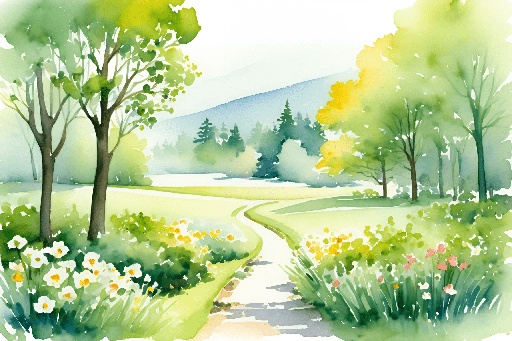 a painting of a path through a field with flowers