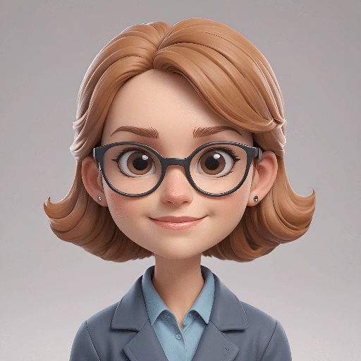 cartoon business woman with glasses and a blue shirt