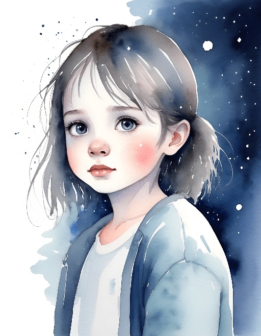 a painting of a girl with a blue jacket