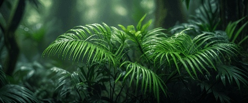 there are many green plants in the middle of a forest