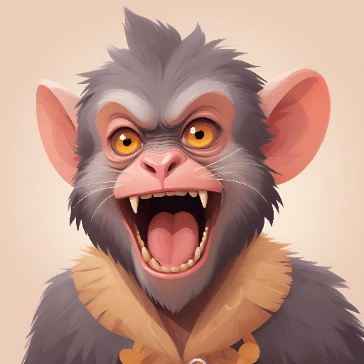 cartoon monkey with open mouth and big teeth wearing a collar