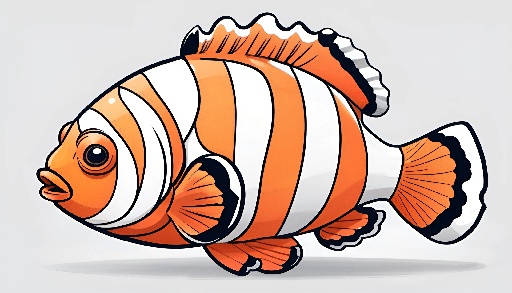 cartoon fish with orange and white stripes and black stripes