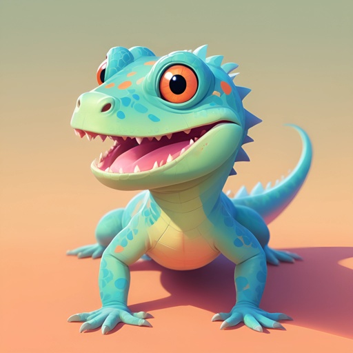 cartoon lizard with open mouth and teeth on a pink background