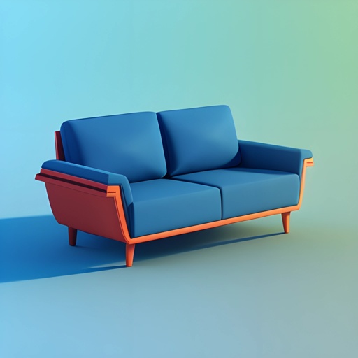 a blue couch with a red arm and a blue back