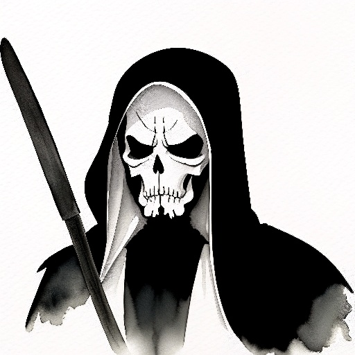 a drawing of a person with a knife and a skull mask