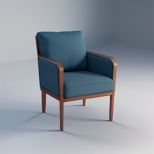 a close up of a chair with a blue cushion on it