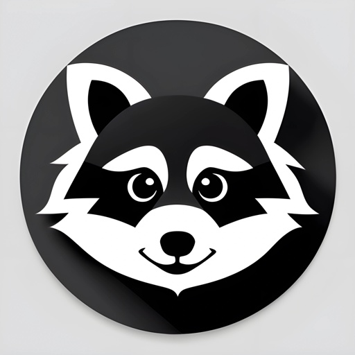 black and white picture of a raccoon face on a black circle