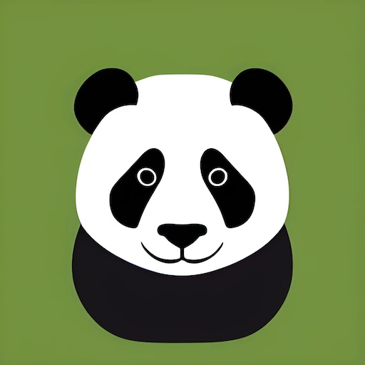 panda bear face with black and white fur on green background