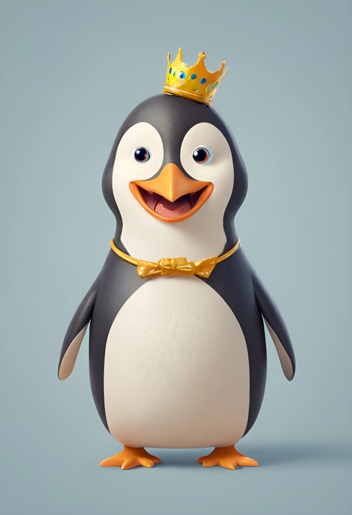 penguin with a crown on its head