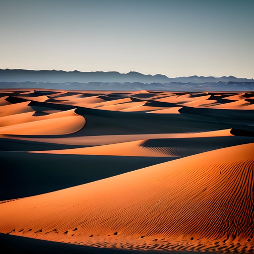 view of a vast desert with a few sand dunes