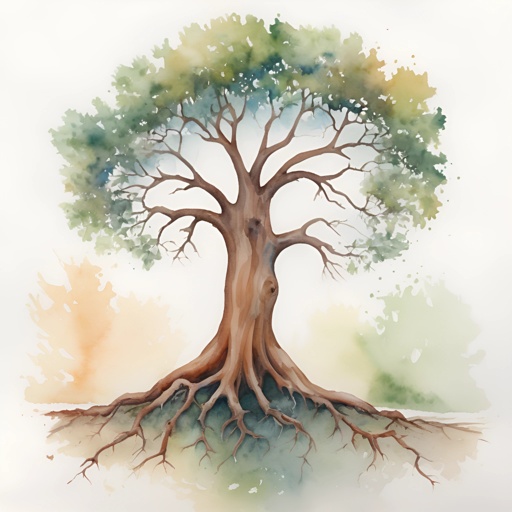 a watercolor painting of a tree with a bird perched on it