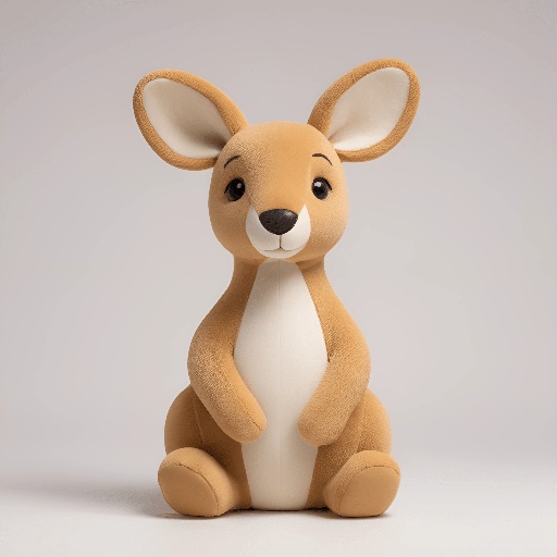 a stuffed kangaroo sitting on the floor with a white background