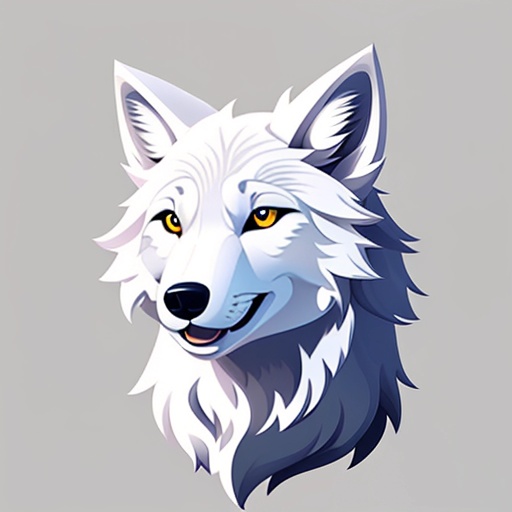a white wolf with yellow eyes on a gray background