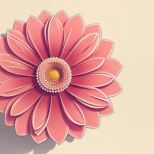 a pink flower with a yellow center on a white background