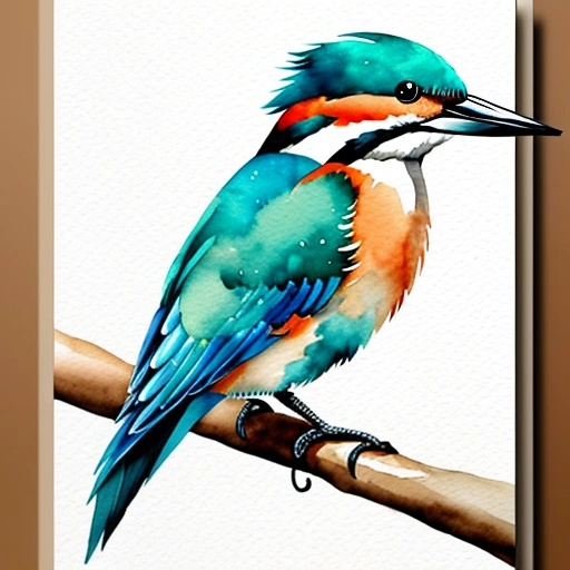 painting of a colorful bird sitting on a branch with a white background