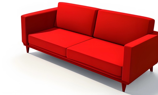 a close up of a red couch with a white background