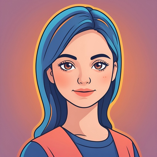 cartoon girl with blue hair and orange vest
