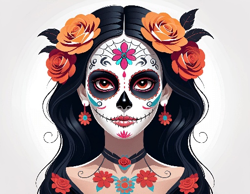 a woman with a sugar skull makeup and flowers in her hair