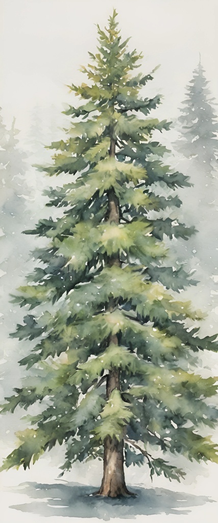 a painting of a pine tree in the snow