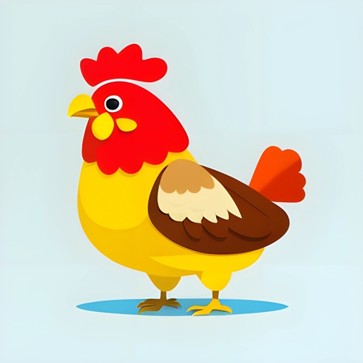a cartoon chicken with a red head and a yellow tail