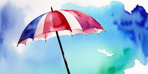 a painting of a red, white and blue umbrella