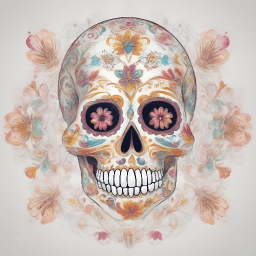 a drawing of a skull with flowers on it