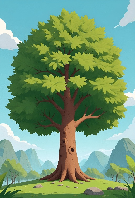 a cartoon style illustration of a tree in a field