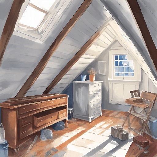 a painting of a room with a dresser and a window
