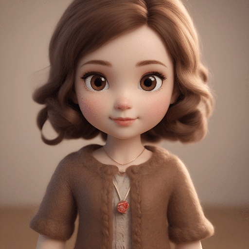 a close up of a cartoon doll with a brown sweater and brown hair