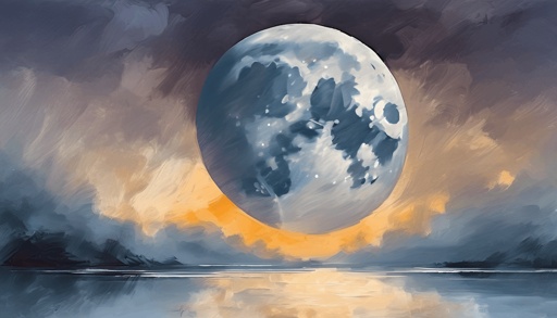 painting of a full moon rising over a body of water