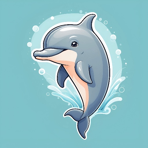 cartoon dolphin with bubbles in the background