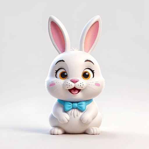 a white rabbit with a blue bow tie sitting on a white surface