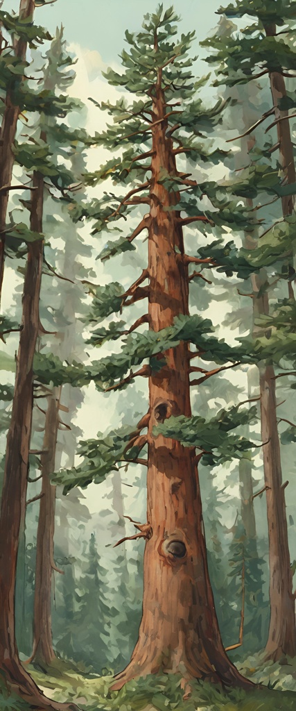 painting of a bear in a forest with trees and grass