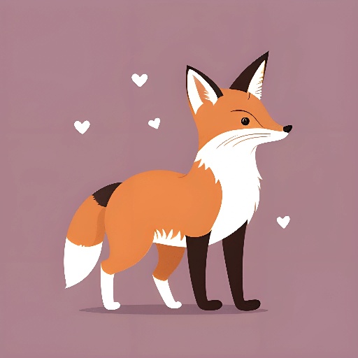 a cartoon fox standing with hearts in the background