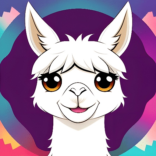 a llama with big eyes and a purple background