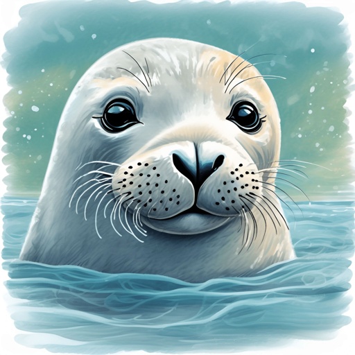 painting of a seal in the water with a blue background