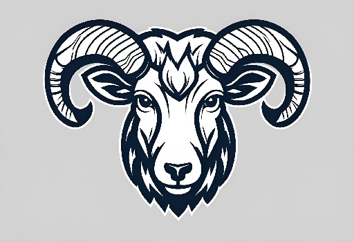 ram head with long horns and a thick horn