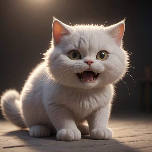 a white cat with a big grin on its face