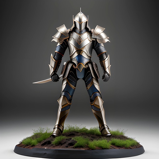 knight in armor standing on a small patch of grass