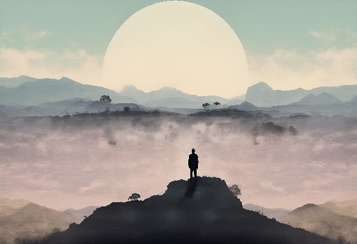 a man standing on a mountain looking at the sun