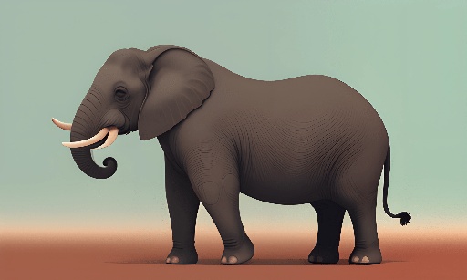 a cartoon elephant standing in a field with a sky background