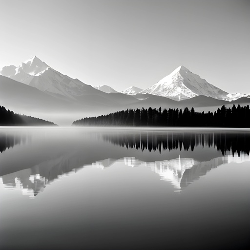 mountains are reflected in the water of a lake with a boat