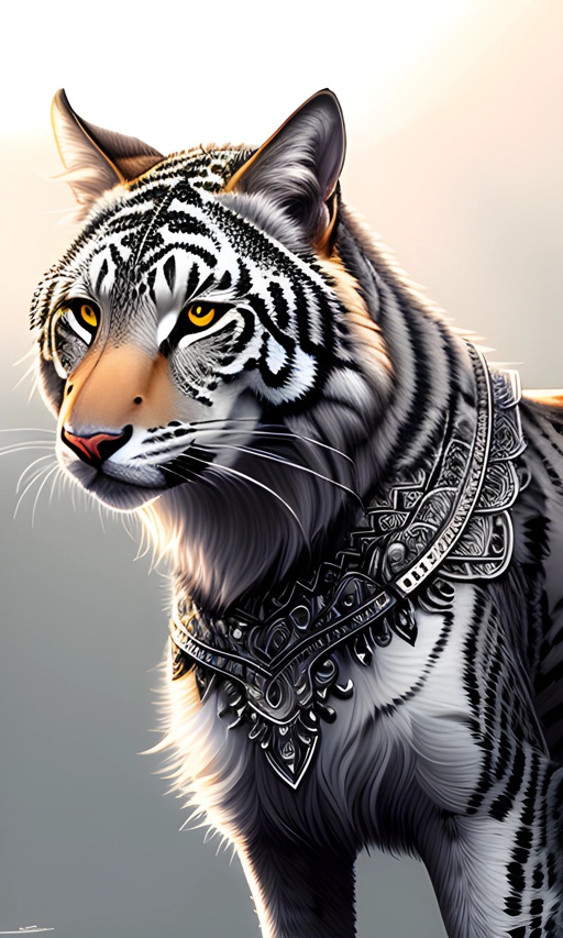 painting of a tiger with a collar and a collar around its neck