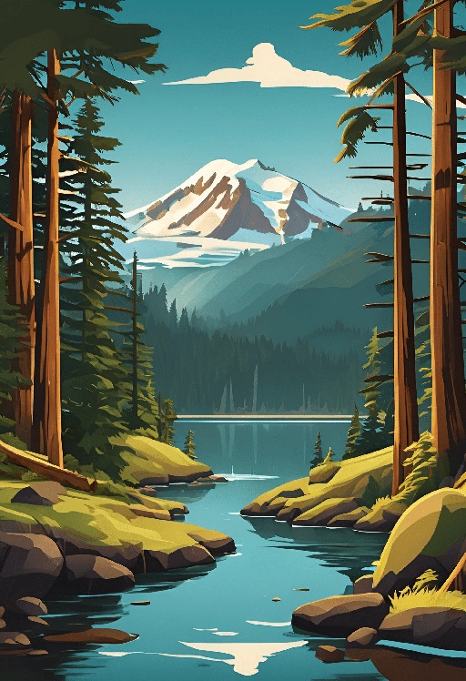 a picture of a mountain scene with a river