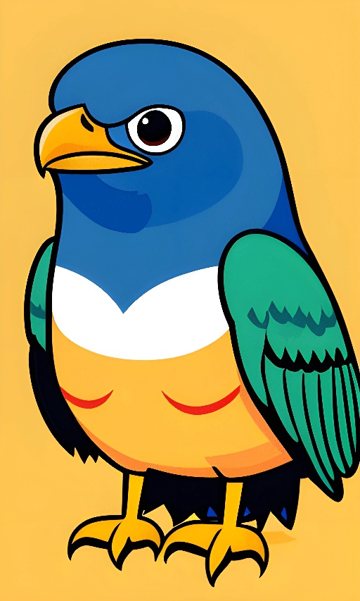 a cartoon bird with a blue and yellow beak