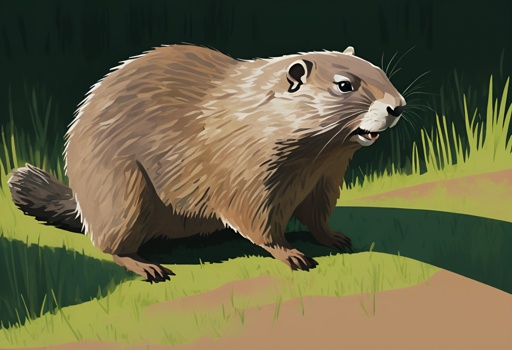 a painting of a beaver standing in the grass