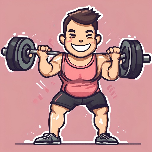cartoon man lifting a barbell with a smile on his face